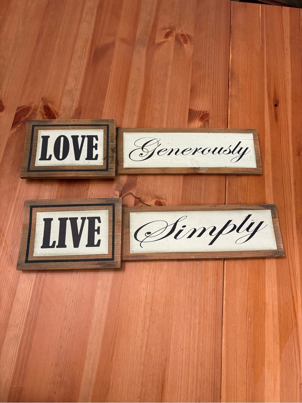 Live Simply Love Generously Wood Signs Set of 2 Farmhouse Rustic Wall Decor